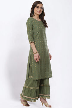 Olive Green Art Silk Straight Suit Set image number 2